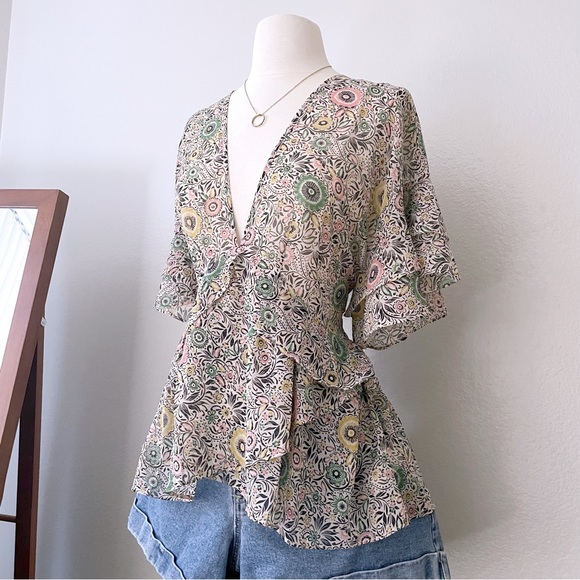 CAbi Tops - Babydoll Floral Sheer Top